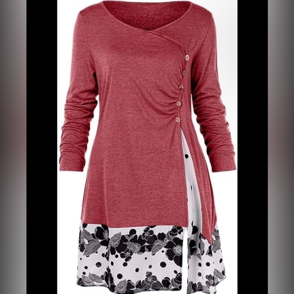 Rosegal Coral Pink Black & White Floral Button Tunic Dress Plus Size 4X 22